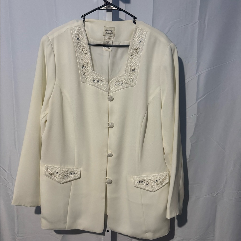 Elegant Cream Blazer with Beaded Details Size 24W